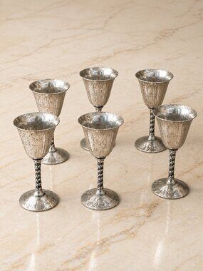 Valero EPB Spain Silver Plated Cordial Goblets Set of 6 Twisted Stem Vintage